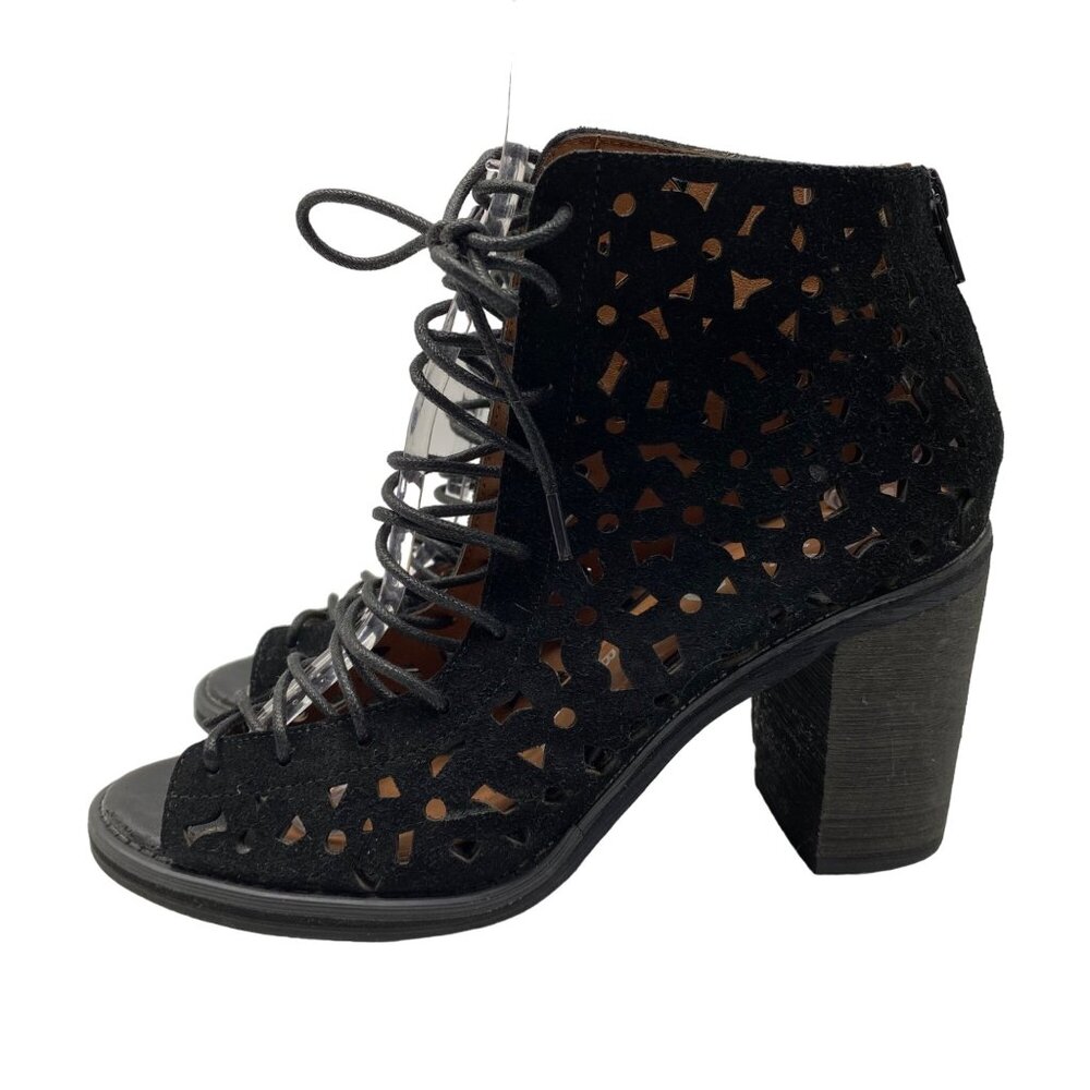 Jeffrey Campbell Cors Daisy Black Suede Cut-Out Lace-Up ankle booties Size 7.5 - Picture 2 of 12